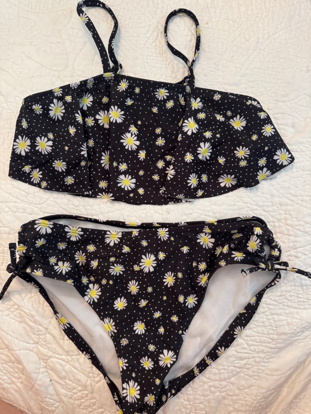 art class Black Daisy Print Girls Two-Piece Swimsuit
